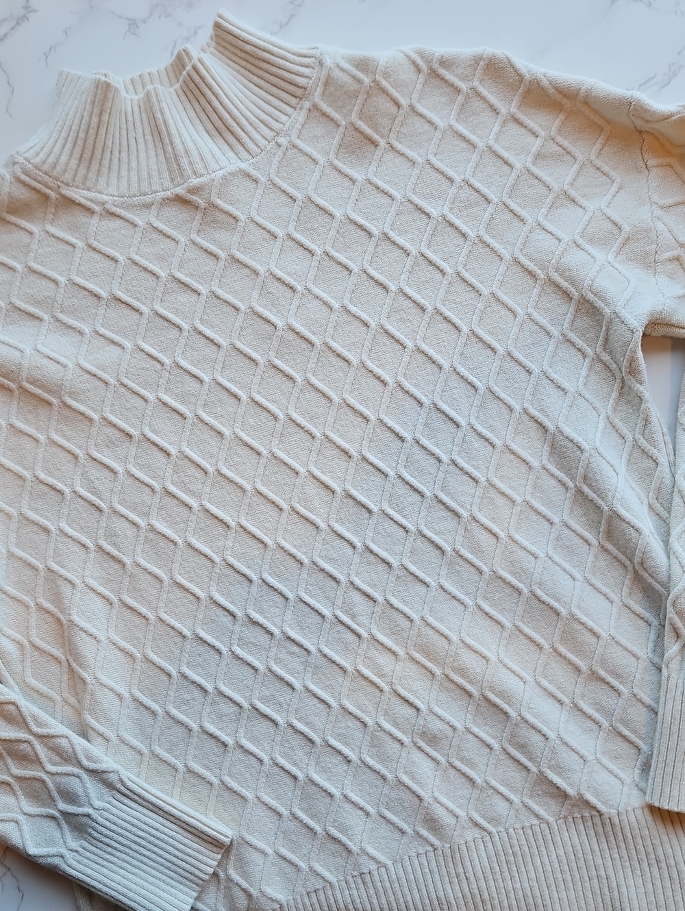 Cyrus Cream Cable-Knit Mock Neck Sweater M
